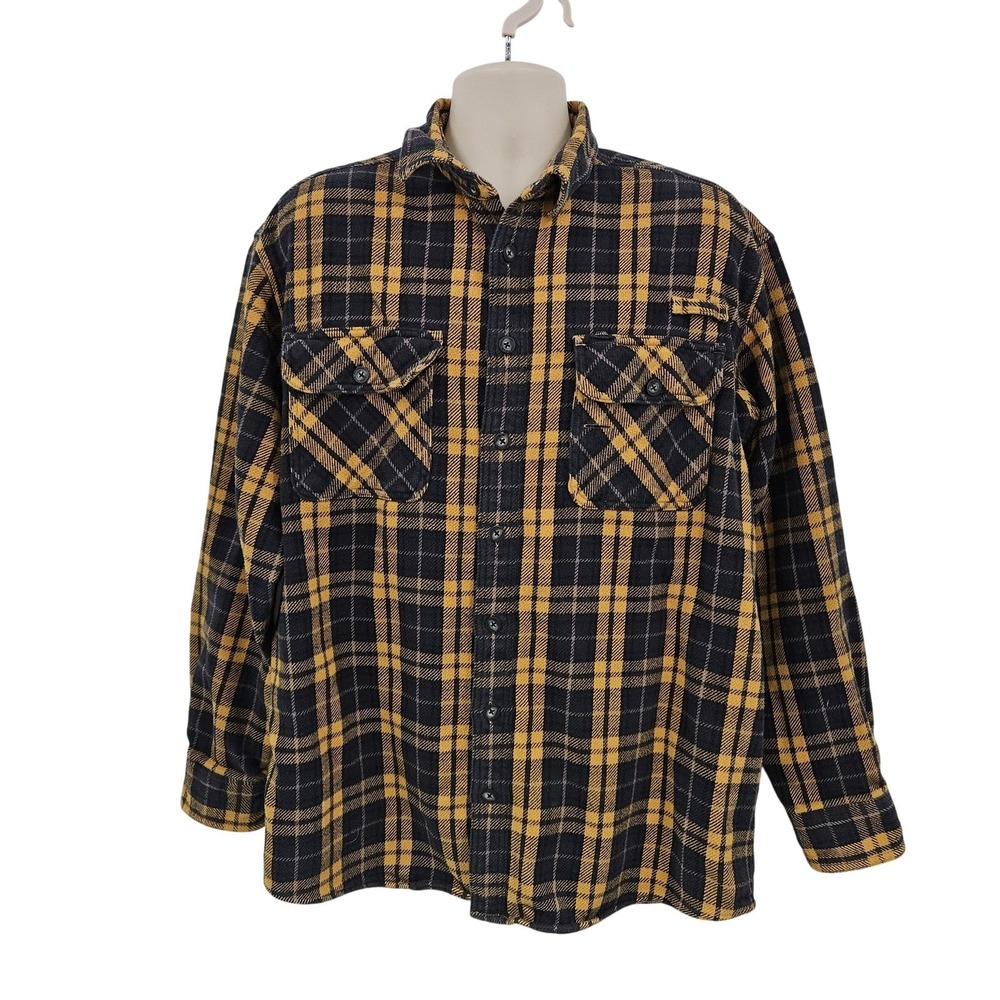 Cabela's Shirt Mens XLT Yellow Plaid Flannel Button‎ Up Outdoor Workwear Warm